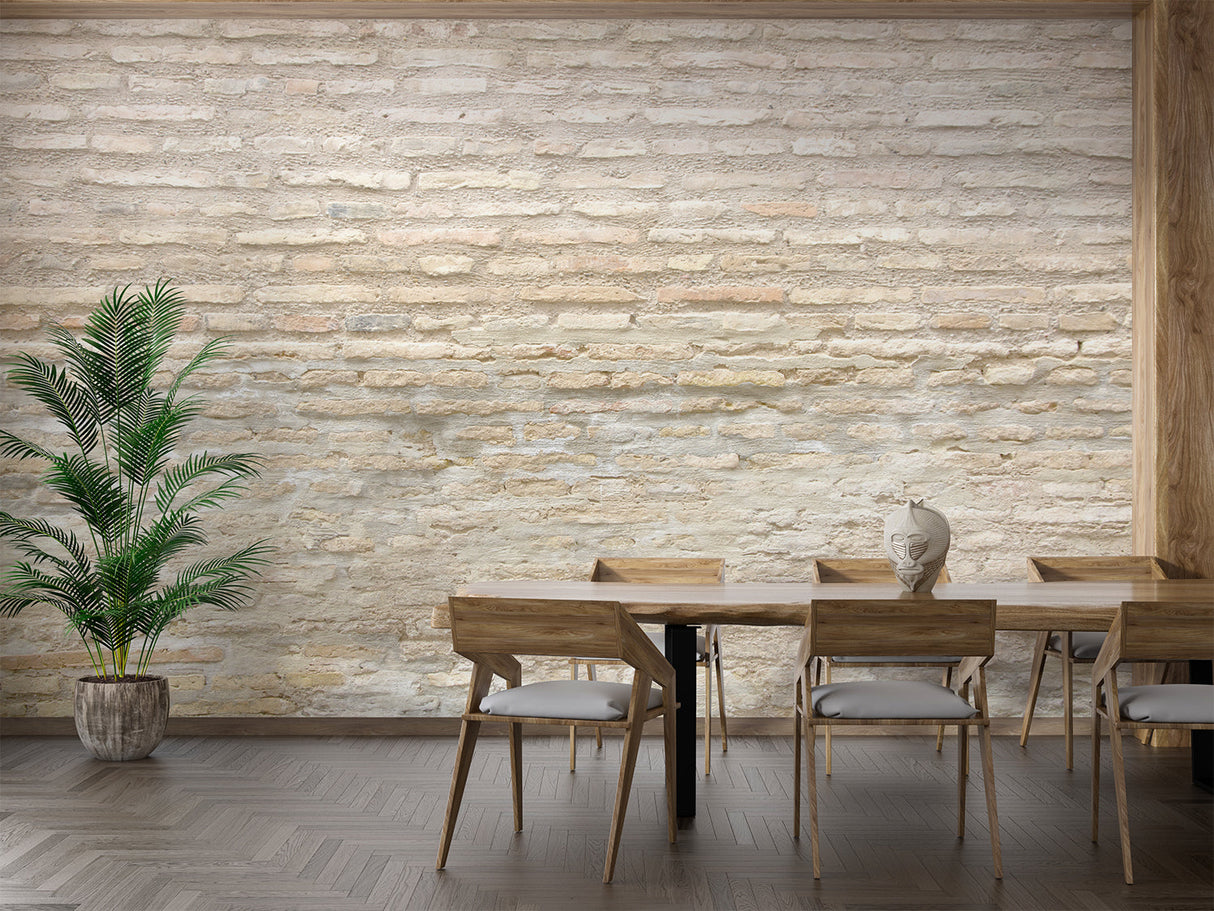 Textured brick wallpaper adding character to home office space