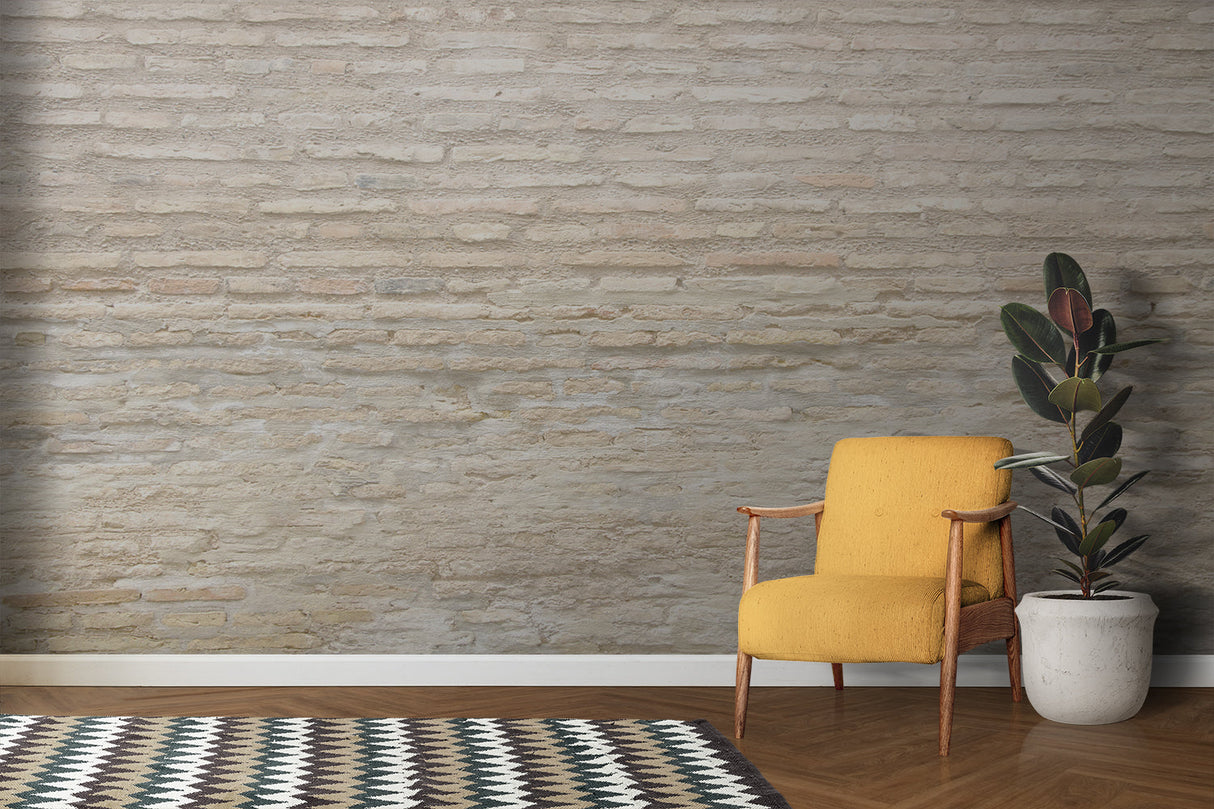 Stone effect wall covering in hallway showing natural beige tones