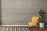 Stone effect wall covering in hallway showing natural beige tones