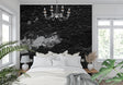 Black stone textured wallpaper in modern living room creating dramatic industrial backdrop