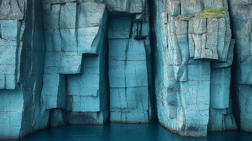 Stone wall mural design file showing detailed blue rock formation pattern with geometric shapes