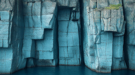 Stone wall mural design file showing detailed blue rock formation pattern with geometric shapes