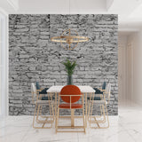 Stone effect wallpaper making statement in contemporary dining room