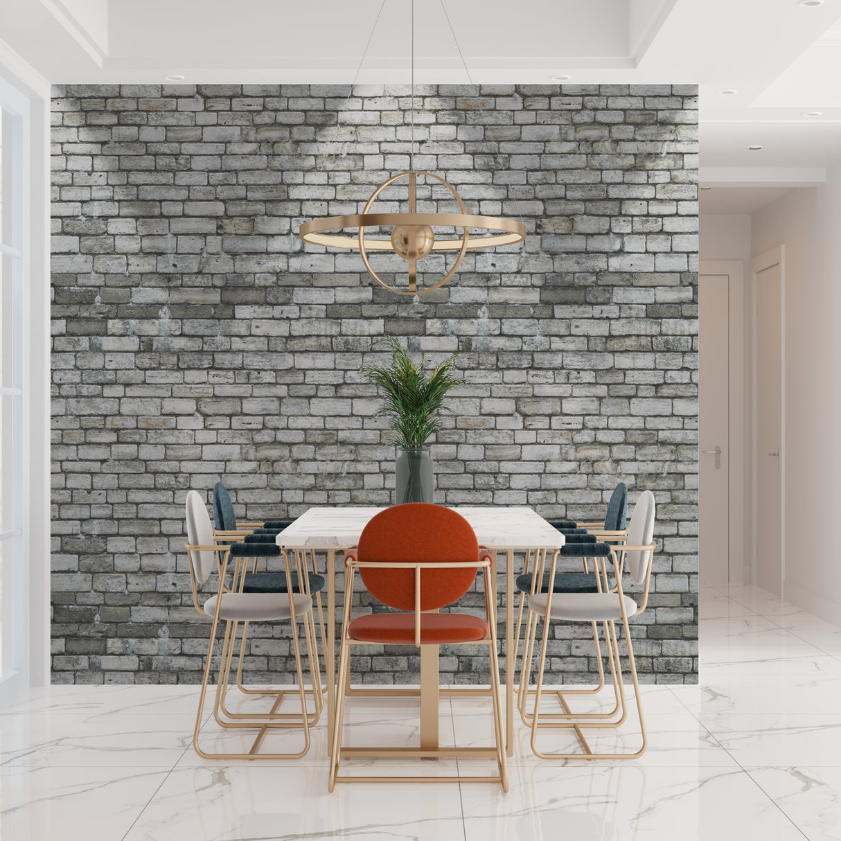Industrial stone mural creating feature wall in bedroom