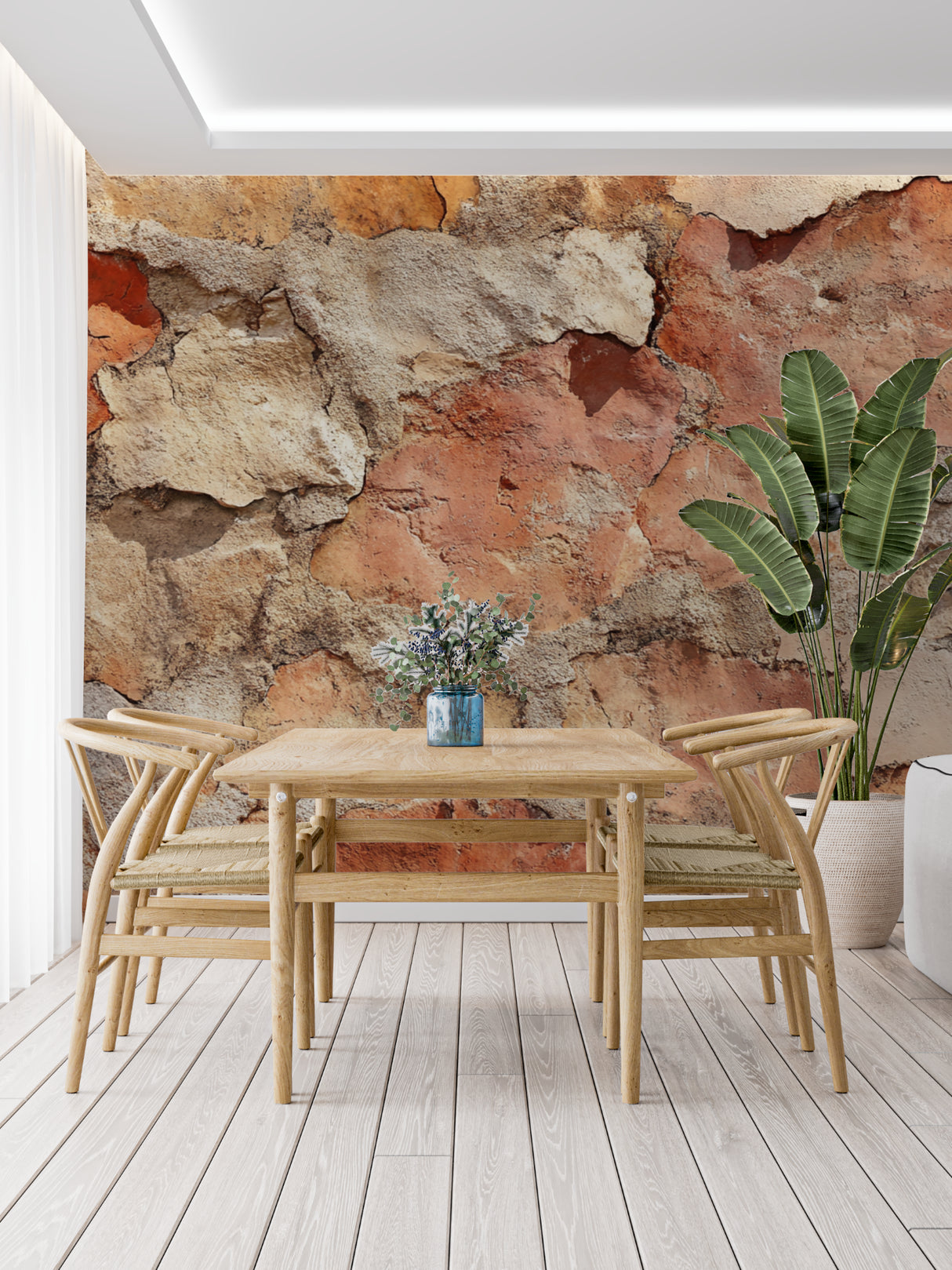 Stone effect wall covering transforming a contemporary bedroom