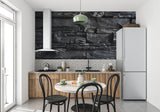 Stone effect mural wallpaper in upscale restaurant interior