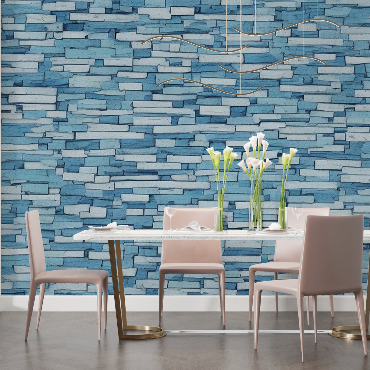 Stone effect wall mural in stylish hallway with natural lighting