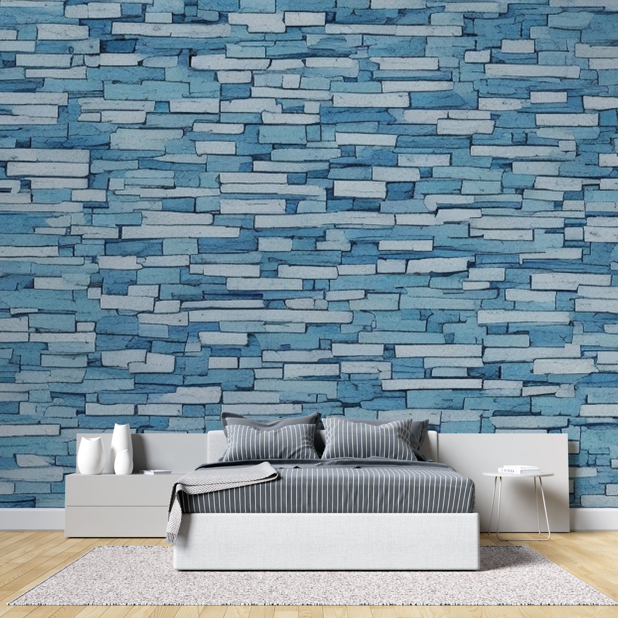 Modern brick pattern wallpaper in contemporary apartment entrance