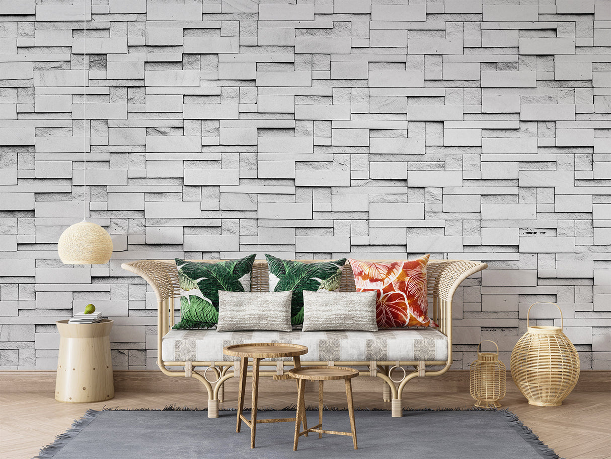 3D stone effect wallpaper making a statement in a contemporary office space