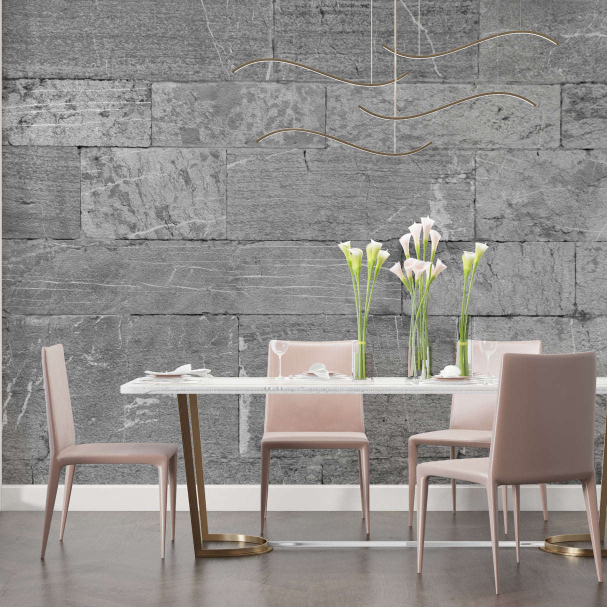 Stone effect wallpaper showcased in stylish home office space