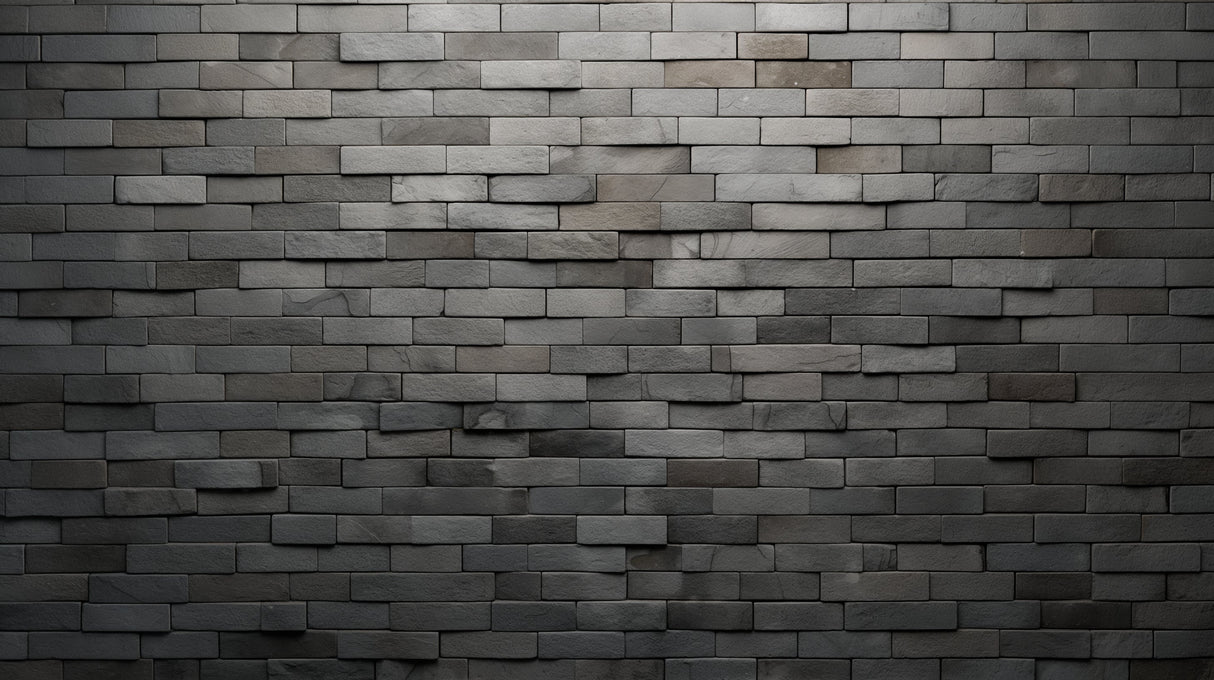 Grey brick effect wallpaper creating depth in modern office space