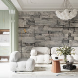 Stone effect wallpaper showcased in a modern office setting