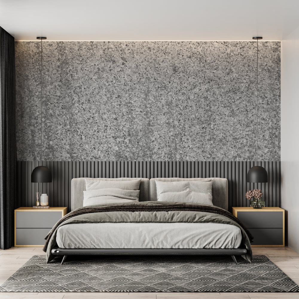 Stone effect wallpaper bringing natural elegance to a modern home office setup