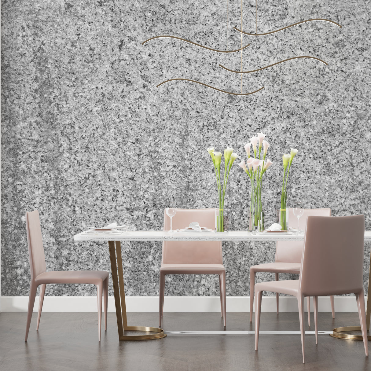 Stone texture mural creating an upscale look in a modern bathroom design