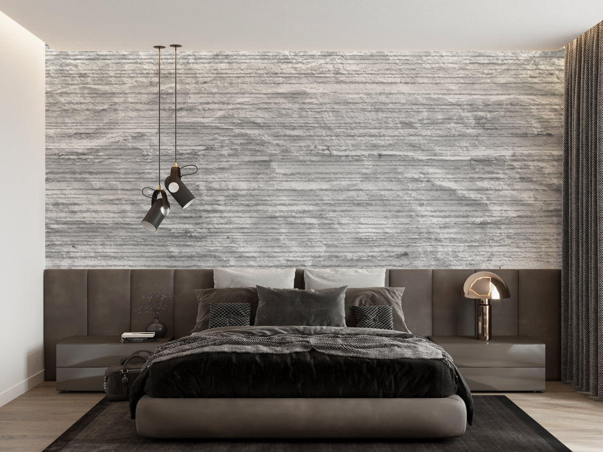 Grey horizontal stone pattern wallpaper in modern office space