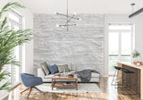 Modern stone wall mural with horizontal lines in bedroom setting