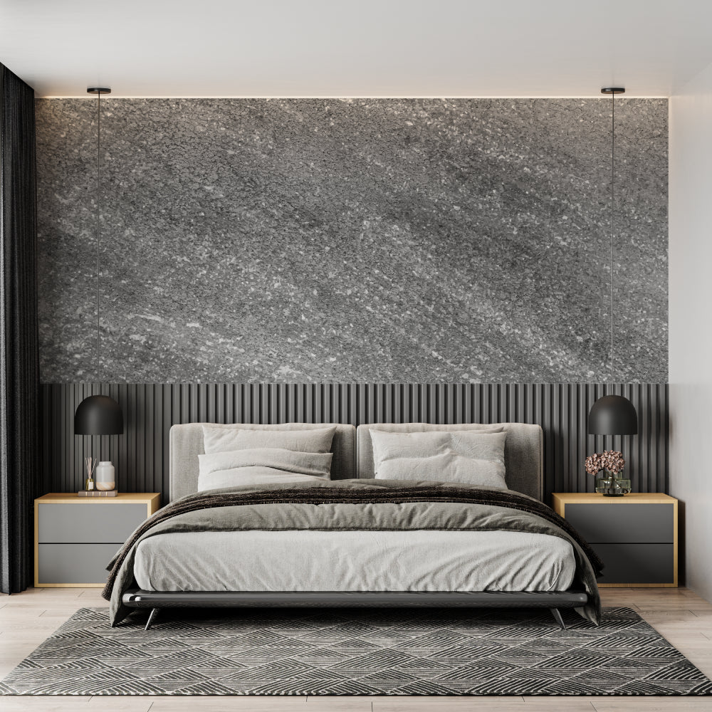 Stone effect wall mural showcased in modern office space with sleek furniture