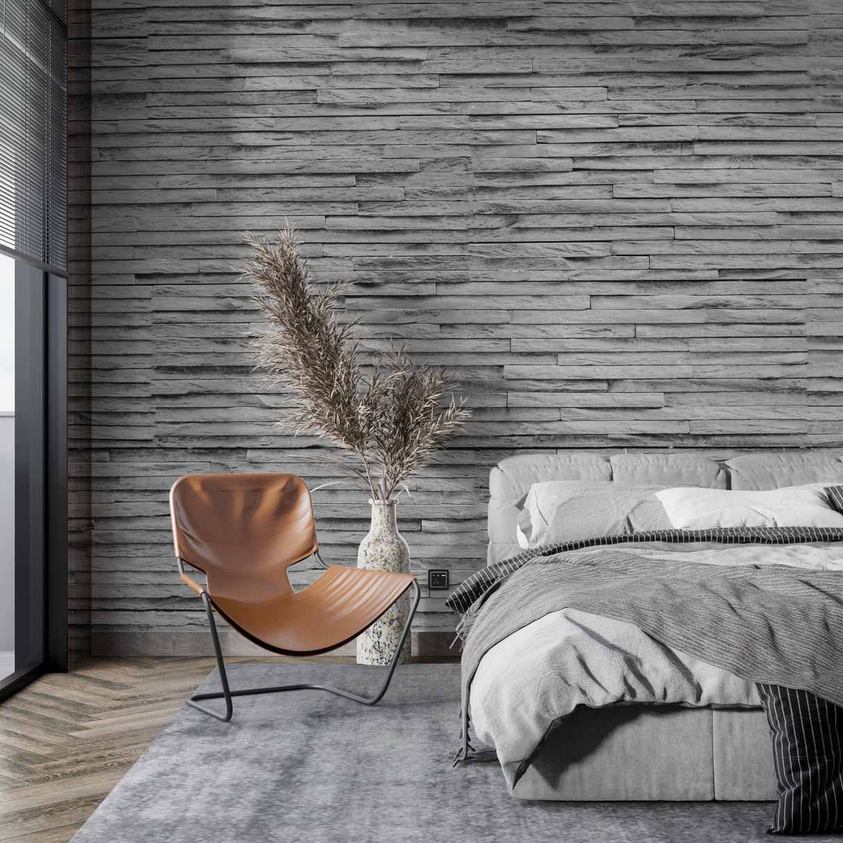 Slate wall mural application showing scale in hotel lobby setting