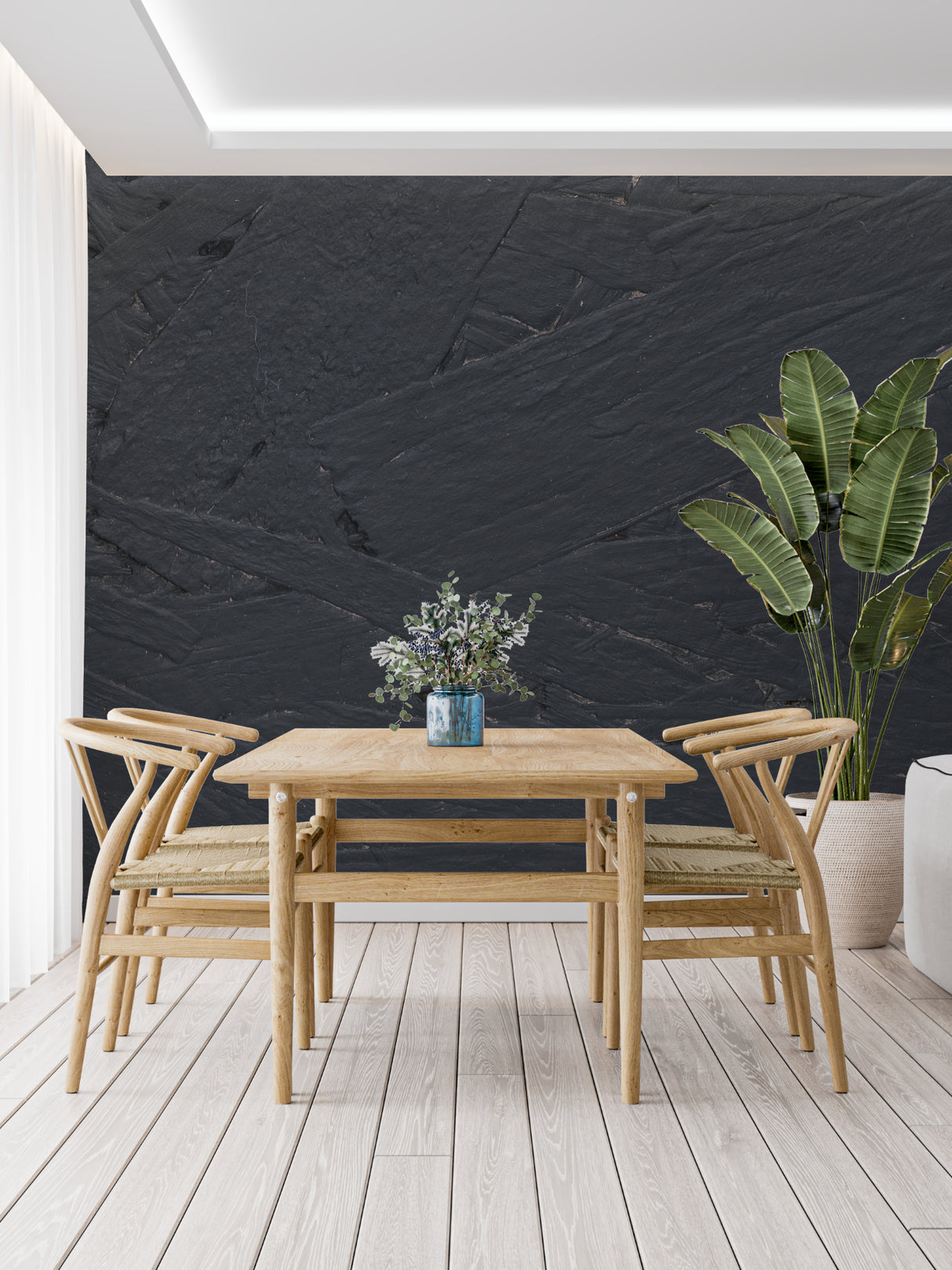 Modern stone mural wallpaper in a contemporary hotel lobby setting
