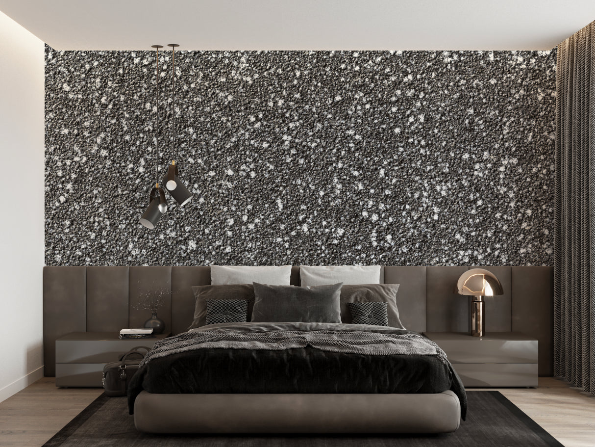 Sparkly stone wallpaper adding luxury to a hotel lobby setup