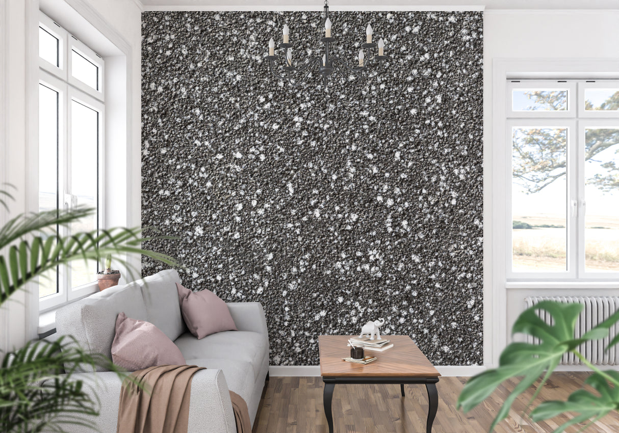 Grey speckled wall mural showcasing light reflection in an entrance hall