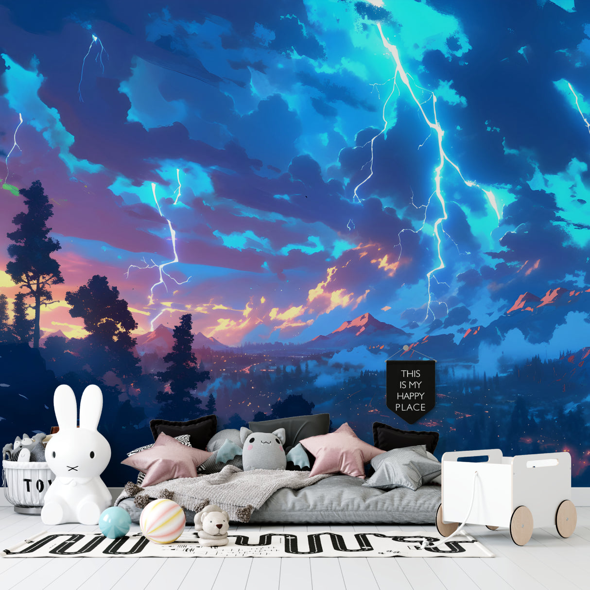 Storm Sky Wallpaper bringing energy to modern home office space