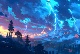 Design file showing detailed anime storm pattern with electric blue lightning strikes