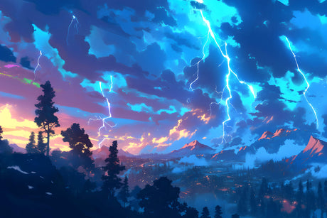 Design file showing detailed anime storm pattern with electric blue lightning strikes