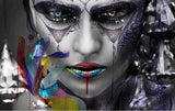 Street art abstract face design file showing intricate details and vibrant rainbow color palette