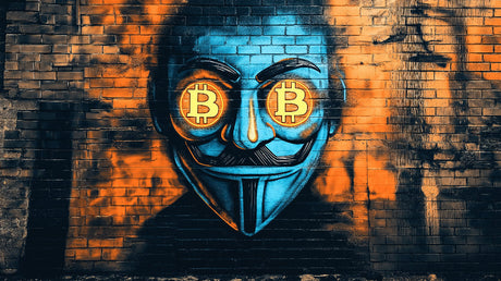 Bitcoin graffiti street art wallpaper design file showing detailed blue and orange spray paint effects