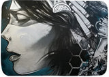 Black and white portrait street art wallpaper design file with turquoise accents