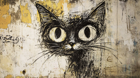 Urban black cat graffiti wallpaper design file showing detailed street art pattern with gold accents