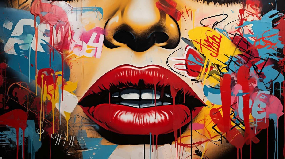 Red lips street art wallpaper design file showing vibrant colors and graffiti details