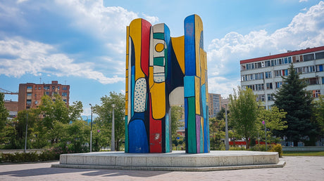 Abstract urban monument design file with vibrant colors and geometric shapes