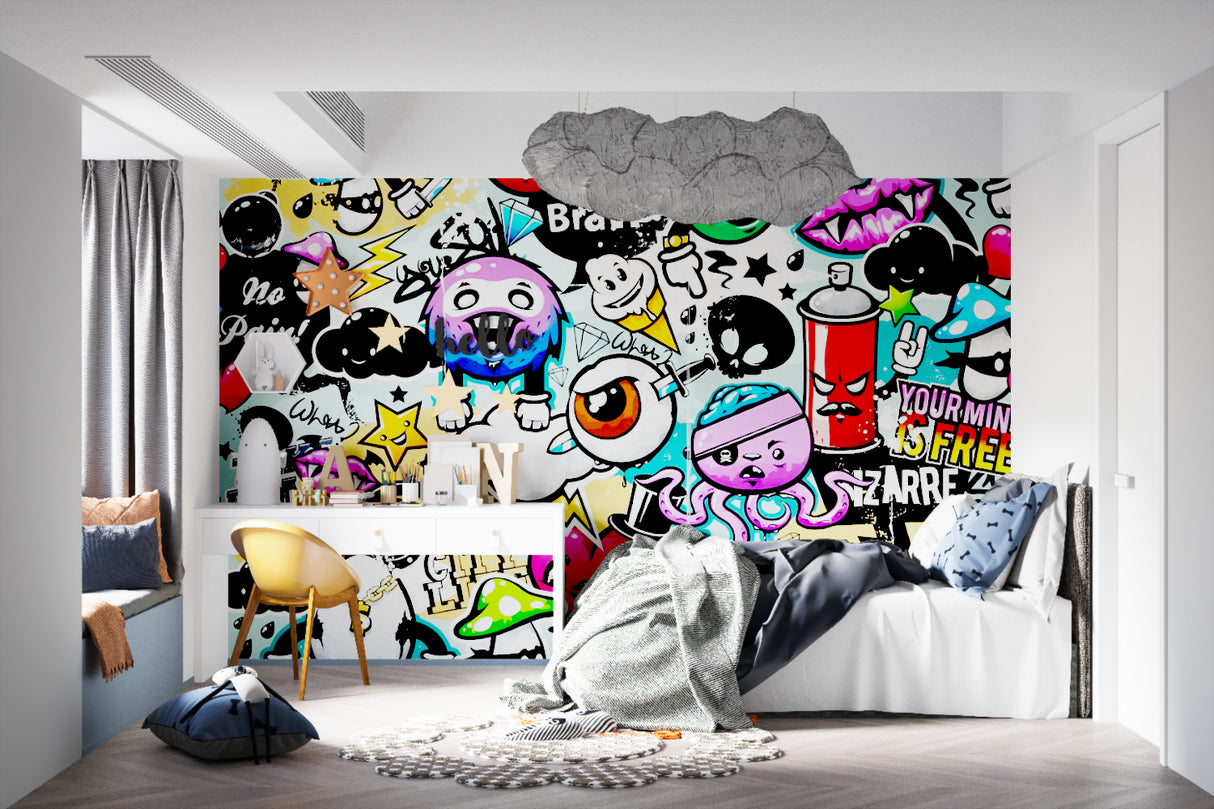 Urban graffiti mural adding character to modern retail space