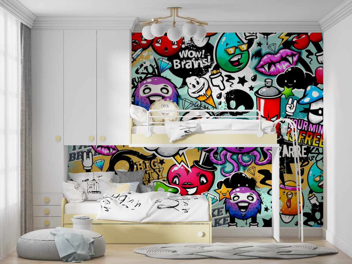 Graffiti wall design transforming recreational room space