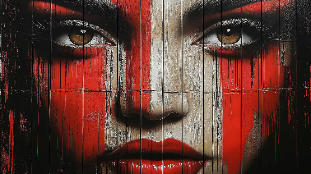 Street art wallpaper design file showing detailed red and black face pattern