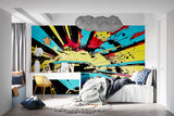 Urban street art wallpaper transforming a gaming room with explosive colors
