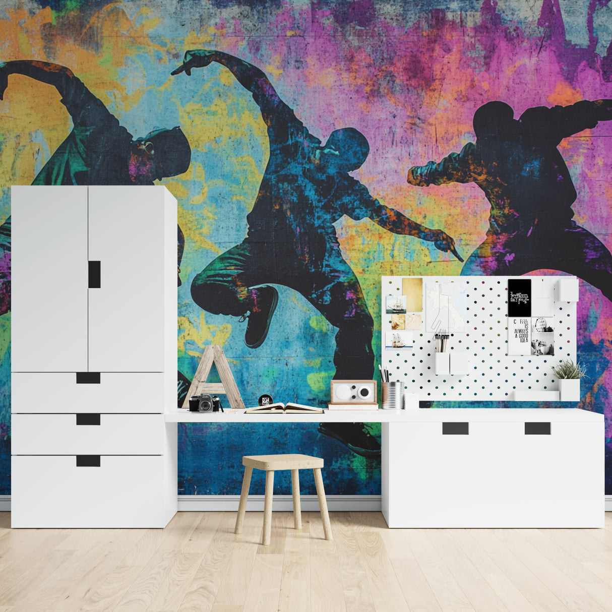 Urban dance mural wallpaper in dance studio with street art style