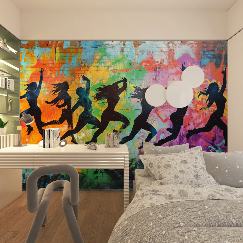 Urban dance graffiti mural in teen bedroom creating epic accent wall