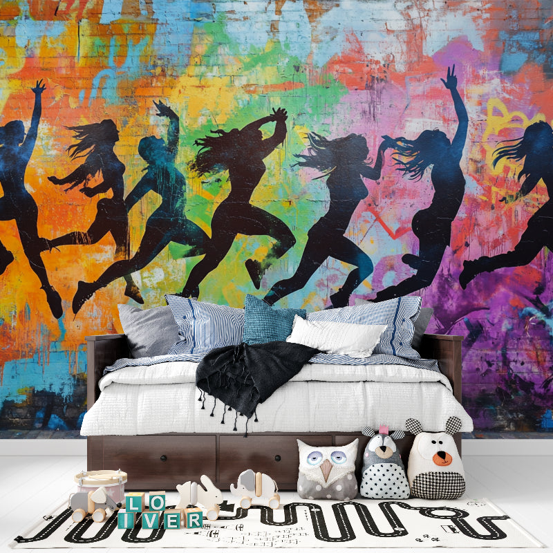 Urban graffiti wallpaper making statement in modern restaurant interior
