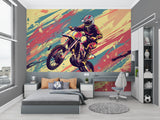 Urban street art wallpaper with motocross design in a cool gaming room setup