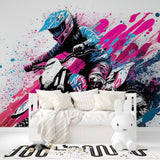 Street art mural transforming a home office with dynamic motocross design