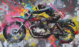 Design file of motorcycle street art wallpaper showing vibrant graffiti details and color splashes