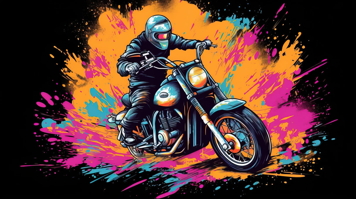 Street art motorcycle design file showing detailed paint splashes and color composition