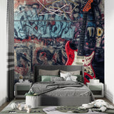Urban graffiti wallpaper setting mood in gaming room