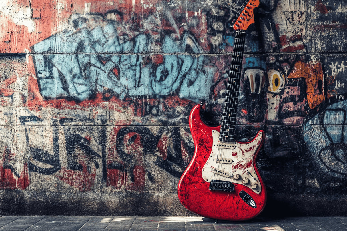 Urban graffiti guitar design file showing detailed street art pattern