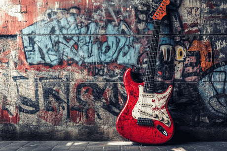 Urban graffiti guitar design file showing detailed street art pattern