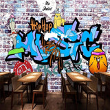 Hip hop graffiti mural wallpaper transforming teen bedroom with blue and purple urban art vibes