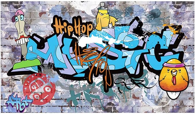 Street art graffiti design file showing detailed urban artwork with spray paint effects and cartoon characters